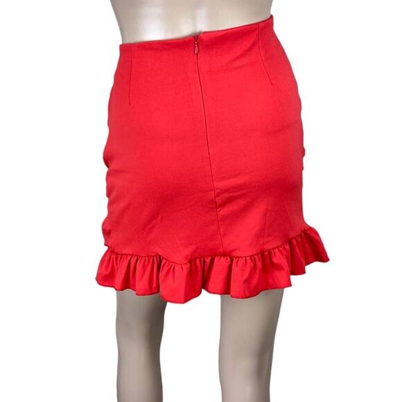 New Women's Red Ruffled Ruched Asymmetrical Hem Stretch Bodycon Mini Skirt M - Picture 5 of 5
